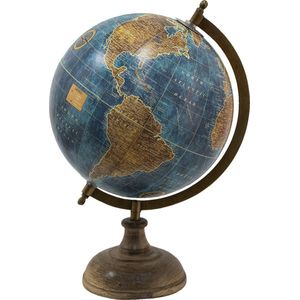 Clayre & Eef Wereldbol 22x33 cm Grijs Hout Ijzer Globe