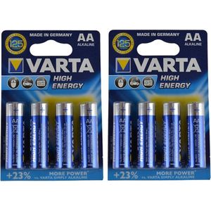 8x Varta Alkaline AA batterijen high energy 1.5 V - LR6 8x stuks