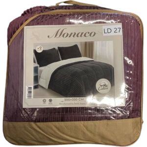 Monaco Luxe deken - Rib en fleece - 200x220cm - Paars