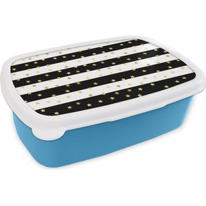 Broodtrommel Blauw - Lunchbox - Brooddoos - Sterren - Goud - Confetti - Patronen - 18x12x6 cm - Kinderen - Jongen