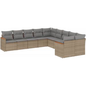vidaXL Loungeset - Loungesets - Tuinset - Tuinbank - 10-delige Loungeset met kussens poly rattan gemengd beige