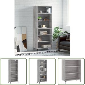 The Living Store Hoge kast - Bewerkt hout - Metalen poten - Grijs - 69.5x32.5x180 cm