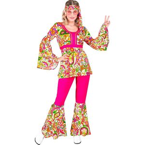 Widmann - Hippie Kostuum - Paisley Peace Hippie Jaren 60 Style - Vrouw - Roze - Medium - Carnavalskleding - Verkleedkleding