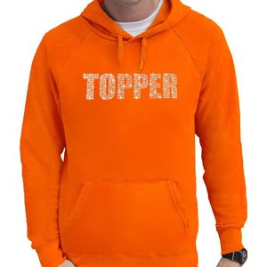 Glitter foute trui met capuchon oranje Topper glitter steentjes/ rhinestones voor heren - Hoodies - Glitter kleding/ foute party outfit XL