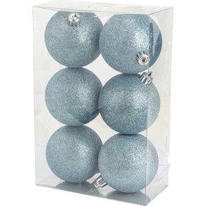 Cosy&Trendy Kerstballen Ø 8 cm - IJs blauw glitter - Set-6