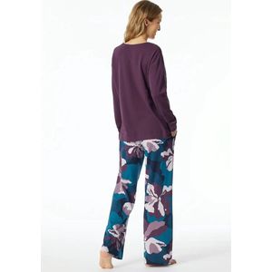 Schiesser dames pyjama lange mouw - Modal flower - 36 - Blauw