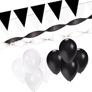 Zwart/Witte versiering pakket XL - ballonnen / slingers en vlaggenlijnen