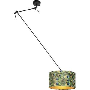 QAZQA blitz - Klassieke Hanglamp met kap - 1 lichts - L 380 mm - Zwart Goud - Woonkamer | Slaapkamer | Keuken