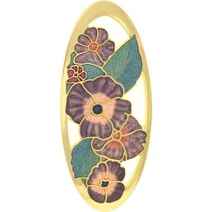 Behave®  Broche ovaal goud-kleur met blauw paars - emaille sierspeld -  sjaalspeld  bloemen