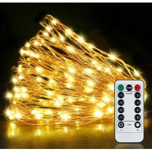 [150 LED]15M USB Kerstdecoratie Outdoor Fairy Lights met afstandsbediening en timer, 8 standen, IP65 waterdicht voor kamer, feest, bruiloft, Kerstmis, Warmwit [Energieklasse B]