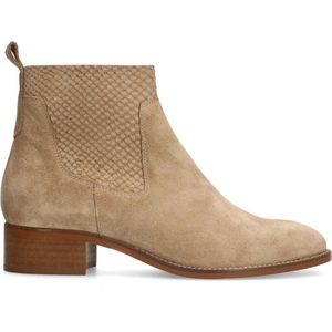 Manfield - Dames - Beige suède enkellaarsjes - Maat 41