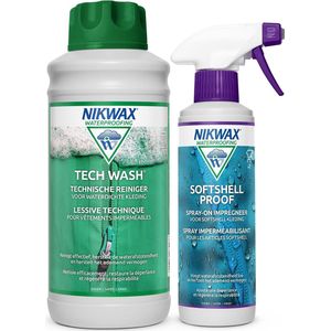 Nikwax Twin Tech Wash Wasmiddel 1L & Softshell Proof Spray-on Impregneermiddel 300ml - 2-Pack