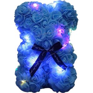 Bovista Rozen Teddy Beertje - Rozen Beer - Rose Bear - Valentijn Cadeautje Voor Haar & Hem - Vrouw - Blauw Met Licht