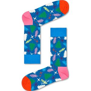 Happy Socks - Happy Holiday - kerst sokken - Christmas Tree - Blauw Multi - Unisex - Maat 41-46