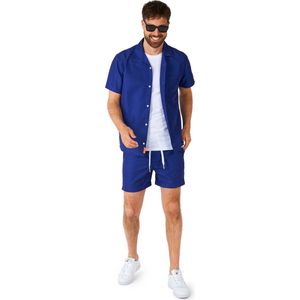 OppoSuits Navy Royale - Heren Zomer Set - Bevat Shirt En Shorts - Festival Outfit - Blauw - Maat: XL