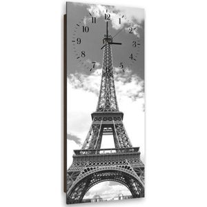 Trend24 - Wandklok - Eiffeltoren - Muurklok - Steden - 30x90x2 cm - Grijs