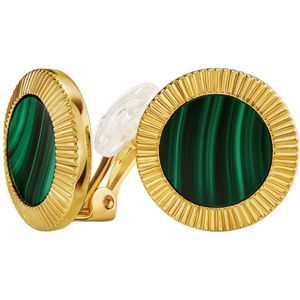 Traveller Clip Oorbellen - Oorclips Dames - 22ct Verguld - Echt Malachiet - Groen - Ø 15 mm - Uniek - 112508