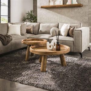 Hoyz - Salontafel Tripod - Massief Mango - Zandkleur - Set van 2