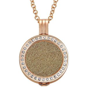 Quiges - Munthouder met Ketting en Munt 25mm Glitters Goud - RVS Rose Goudkleurig met Zirkonia - EPRHZ196