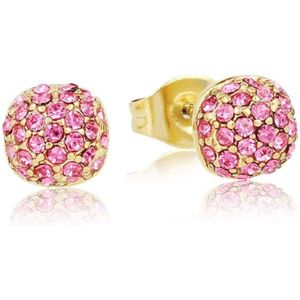 *My Bendel ronde gouden oorknopjes met roze stenen - Gouden oorbellen met roze zirkonia stenen - Met luxe cadeauverpakking