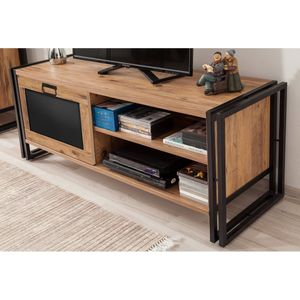 Emob- TV Meubel TV-meubel Sapphire | Melamine coating | Metalen frame | Atlantic Pine Zwart - 130cm - Bruin; Zwart