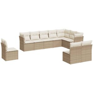 vidaXL Loungeset 10-delig - Poly Rattan - Beige Loungebank - Tuinset - Lounge Set - Buitendecoratie - Garden Furniture