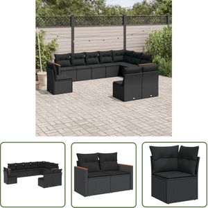 The Living Store 10-delige Loungeset met kussens poly rattan zwart - Loungeset - Tuinset - Lounge - Buitendecoratie - Garden Furniture