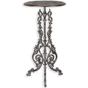 Gietijzeren Plantentafel Antiek Zilver – Klassieke Ronde Bijzettafel voor Binnen & Buiten – Stijlvolle Decoratieve Tafeltje 69x36 cm