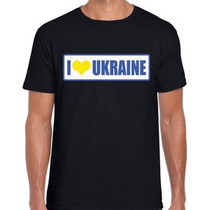 I love Ukraine / Oekraine landen t-shirt met bordje in de kleuren van de Oekraiense vlag - zwart - heren -  Oekraine landen shirt / kleding - EK / WK / Olympische spelen outfit L
