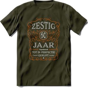 60 Jaar Legendarisch Gerijpt T-Shirt | Oranje - Grijs | Grappig Verjaardag en Feest Cadeau Shirt | Dames - Heren - Unisex | Tshirt Kleding Kado | - Leger Groen - S