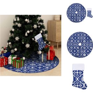 vidaXL Kerstboomrok - Blauw - 90 cm - Met Sneeuwpatroon - Inclusief Kerstsok - Kerstboomrok