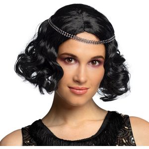 Boland - Pruik Flapper zwart Zwart - Krullen - Halflang - Vrouwen - Charleston - 20's - Roaring Twenties