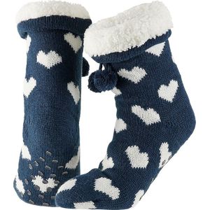 Apollo - Huissok met fake fur - Navy Blauw - Maat 36/41 - Huissok - Fluffy sokken - Slofsokken anti slip - Anti slip sokken - Warme sokken - Winter sokken