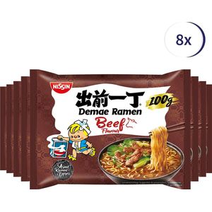 Nissin Demae Ramen Beef 100gr - 8 stuks - Noodles - Snack - Maaltijd - Voordeelverpakking
