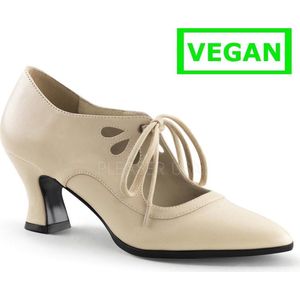 Victorian-03 Pump with short heel and shoe laces cream matt - (EU 38 = US 8) - Funtasma