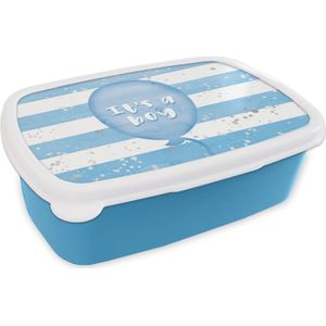 Broodtrommel Blauw - Lunchbox - Brooddoos - Jongen - Ballon - Patronen - Quote - Tekst - It's a boy - 18x12x6 cm - Kinderen - Jongen