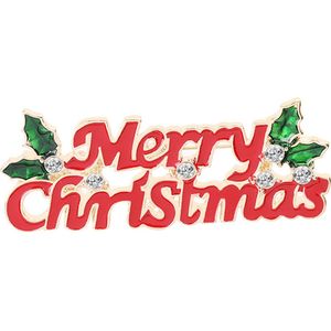 Kerstbroche - Merry Christmas Tekst Broche - kerst - Rood - Groen - Goud