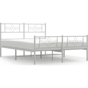 vidaXL - Bedframe - met - hoofd- - en - voeteneinde - metaal - wit - 150x200 - cm