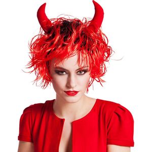 Boland - Pruik Curly devil Rood - Krullen - Kort - Vrouwen - Duivel - Halloween en Horror
