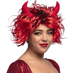 Boland - Pruik Curly devil Rood - Krullen - Kort - Vrouwen - Duivel - Halloween en Horror