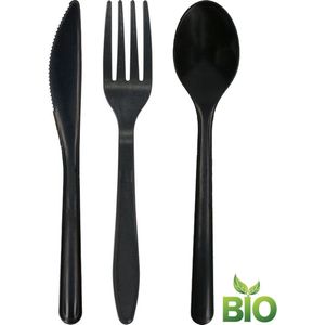 Bondoo Plastic vorkjes + messen + lepels bestek 50 stuk - Plastic wegwerp bestek - Stevig en Herbruikbaar - BPA Vrij - Vaatwasbestendig - Zwart