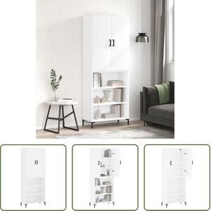 The Living Store Hoge Kast - Boekenkast en Opzetkast - 69.5 x 32.5 x 180 cm - Wit