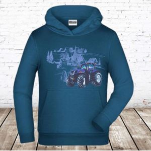 Blauwe hoodie met Tractor -James & Nicholson-146/152-Hoodie jongens