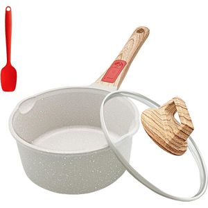 Steelpan 18 cm 2 L met deksel, Melkpan met tuit, Kookpot, Kleine antiaanbakpan met afneembaar handvat, Geschikt voor alle kookplaten, Oven- en vaatwasmachinebestendig.