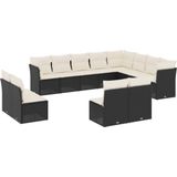 vidaXL - 12-delige - Loungeset - met - kussens - poly - rattan - zwart