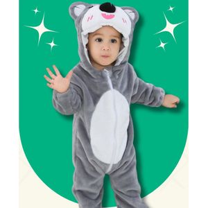 BoefieBoef Koala Dieren Onesie & Pyjama voor Peuters en Kleuters - Kinder Verkleedkleding - Dieren Kostuum Pak - Grijs