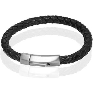 Leren armband Heren Edelstaal LGT Jewels Zilverkleurig Zwart - 21cm