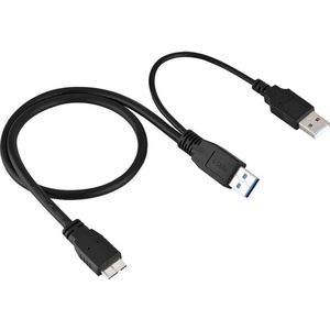 USB3.0 Naar Micro-B-kabel 50 Cm - Standaard USB 3.0 A Male Naar Micro-B Male - Male Voeding Y-kabel voor Mobiele Harde Schijf - HDD/USB HUB - Snelle Overdracht .