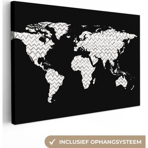 Canvas Wereldkaart - 60x40 - Wanddecoratie Wereldkaart - Wit - Grijs