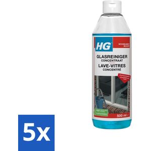 HG - Glasreiniger Concentraat - Streeploos Schoon - 12 Schoonmaakbeurten - 500 ml - Bulkverpakking - 5 stuks